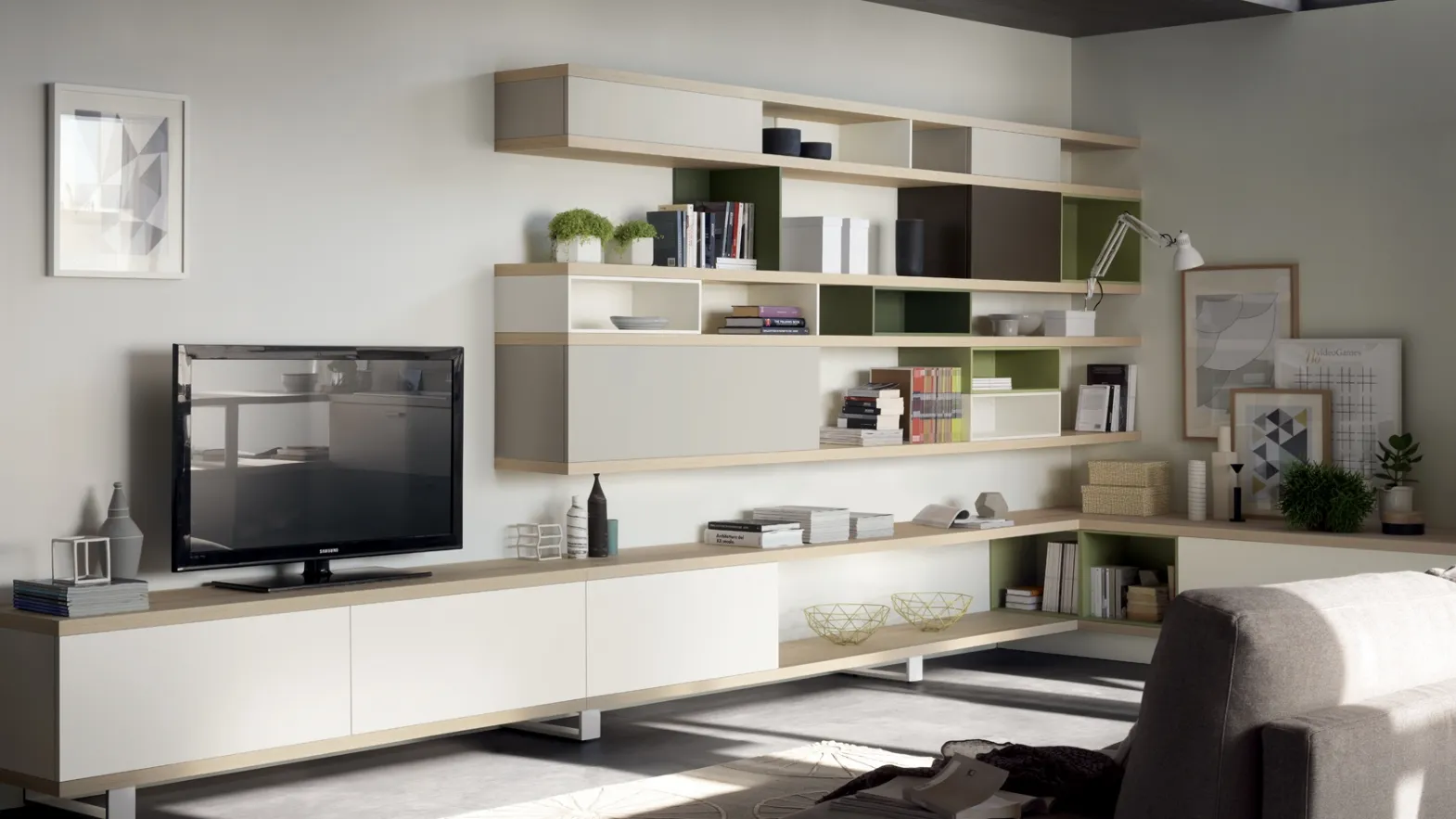 Parete Attrezzata Living Foodshelf in Frassino Natura di Scavolini