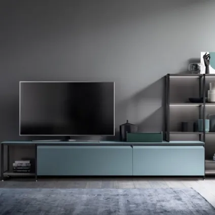 Parete Attrezzata Living Formalia in Vetro opaco Verde Ottanio di Scavolini