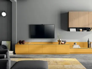 Parete Attrezzata Living Liberamente in Laccato lucido Giallo Senape di Scavolini