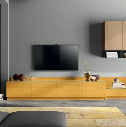 Parete Attrezzata Living Liberamente in laccato lucido Giallo Senape di Scavolini