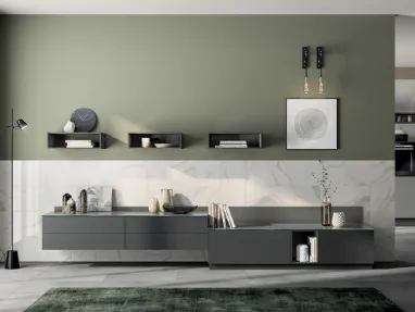 Parete Attrezzata Living Liberamente in Laccato opaco Grigio Ferro di Scavolini