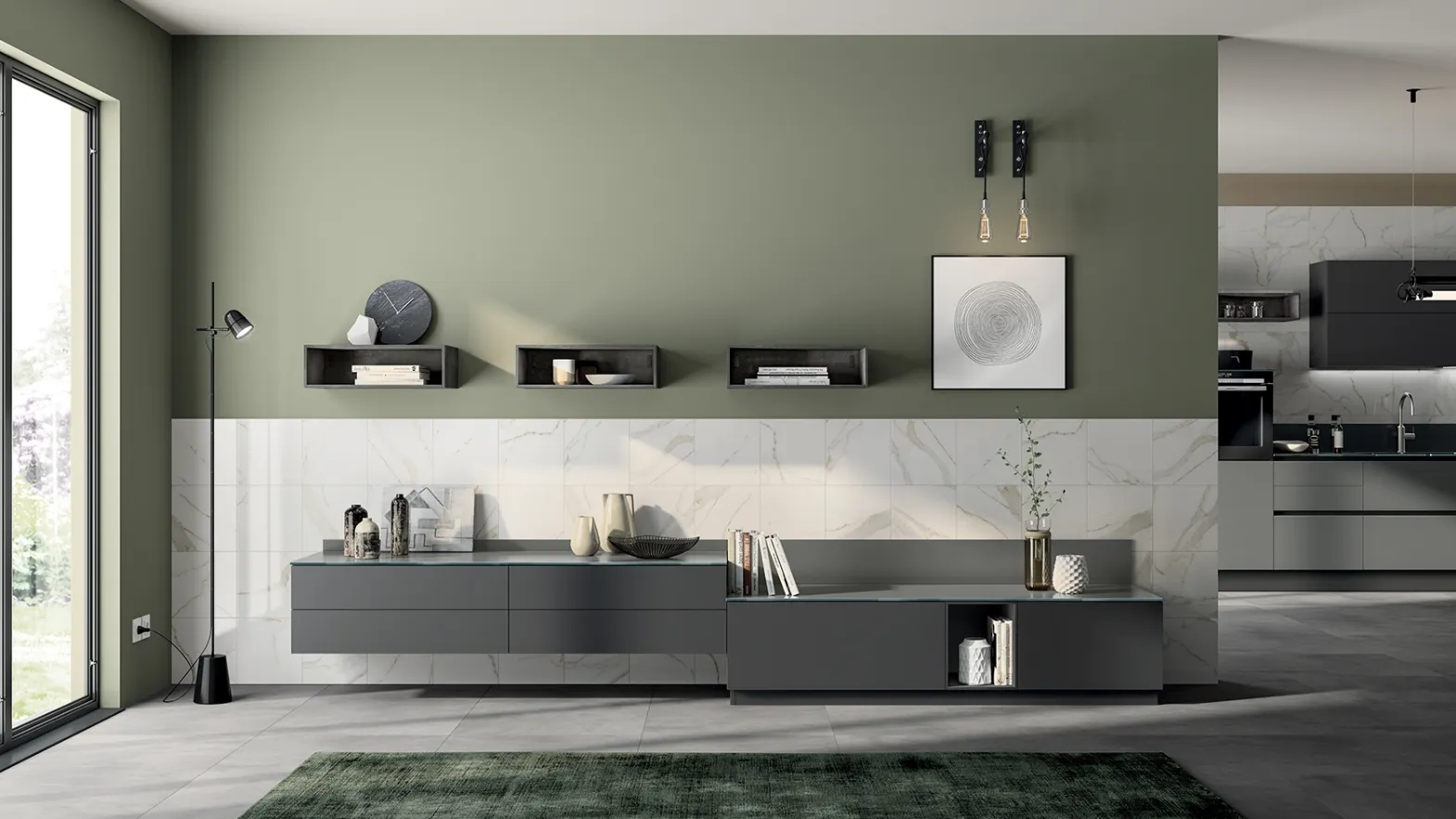 Parete Attrezzata Living Liberamente in Laccato opaco Grigio Ferro di Scavolini