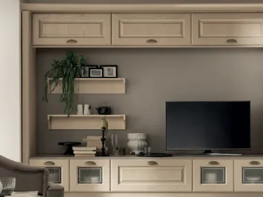 Parete Attrezzata Living Madeleine in Frassino Bianco Burro di Scavolini
