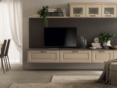 Parete Attrezzata Living Madeleine in Frassino Bianco Burro v2 di Scavolini