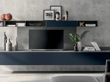 Parete Attrezzata Living Mood in Laccato Blu Moon di Scavolini