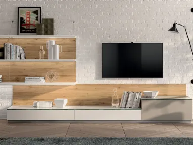 Parete Attrezzata Living Mood in Laccato opaco Visone e Bianco Prestige di Scavolini