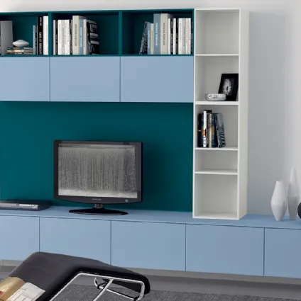 Parete Attrezzata Living Tetrix in Laccato Azzurro Laguna di Scavolini