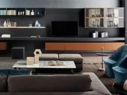 Parete Attrezzata People in frassino antracite e cuoio di Pianca