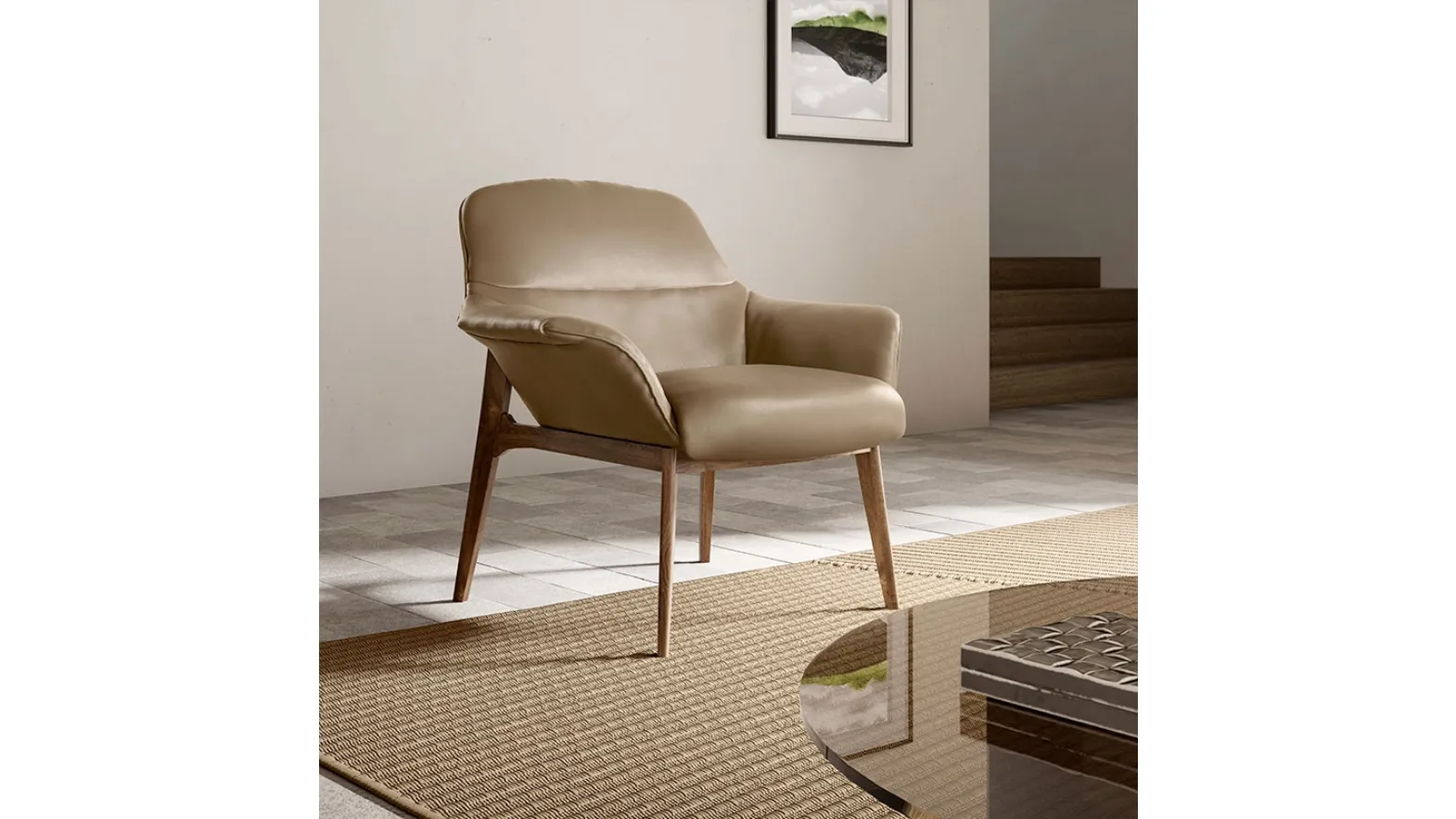 Poltroncina in pelle Aura con schienale basso di Natuzzi