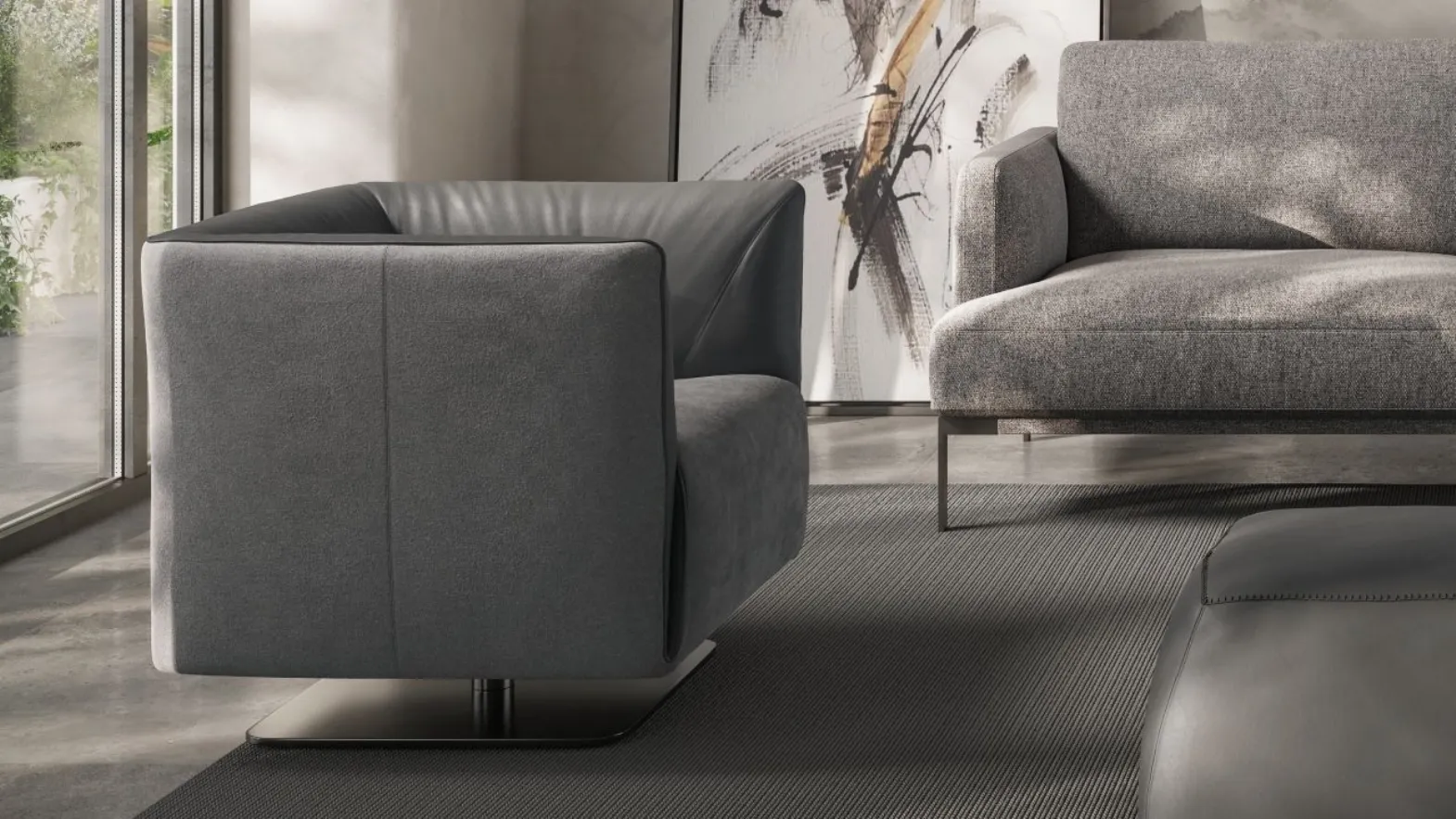 Poltroncina in tessuto e pelle Dodi di Natuzzi