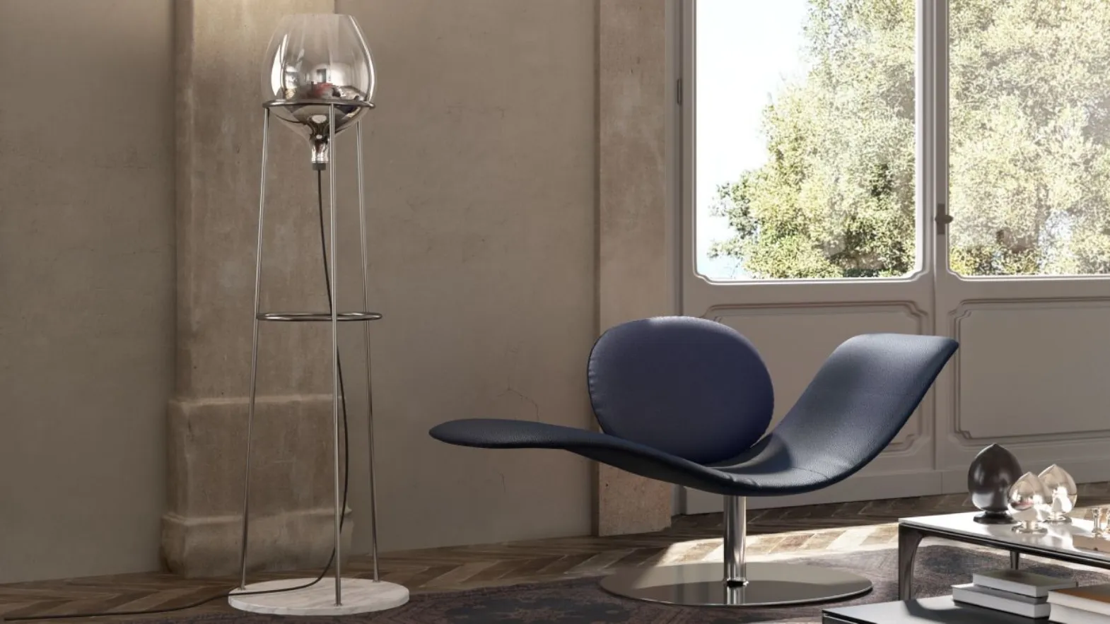 Poltroncina Chaise Longue di design in pelle Dove di Natuzzi