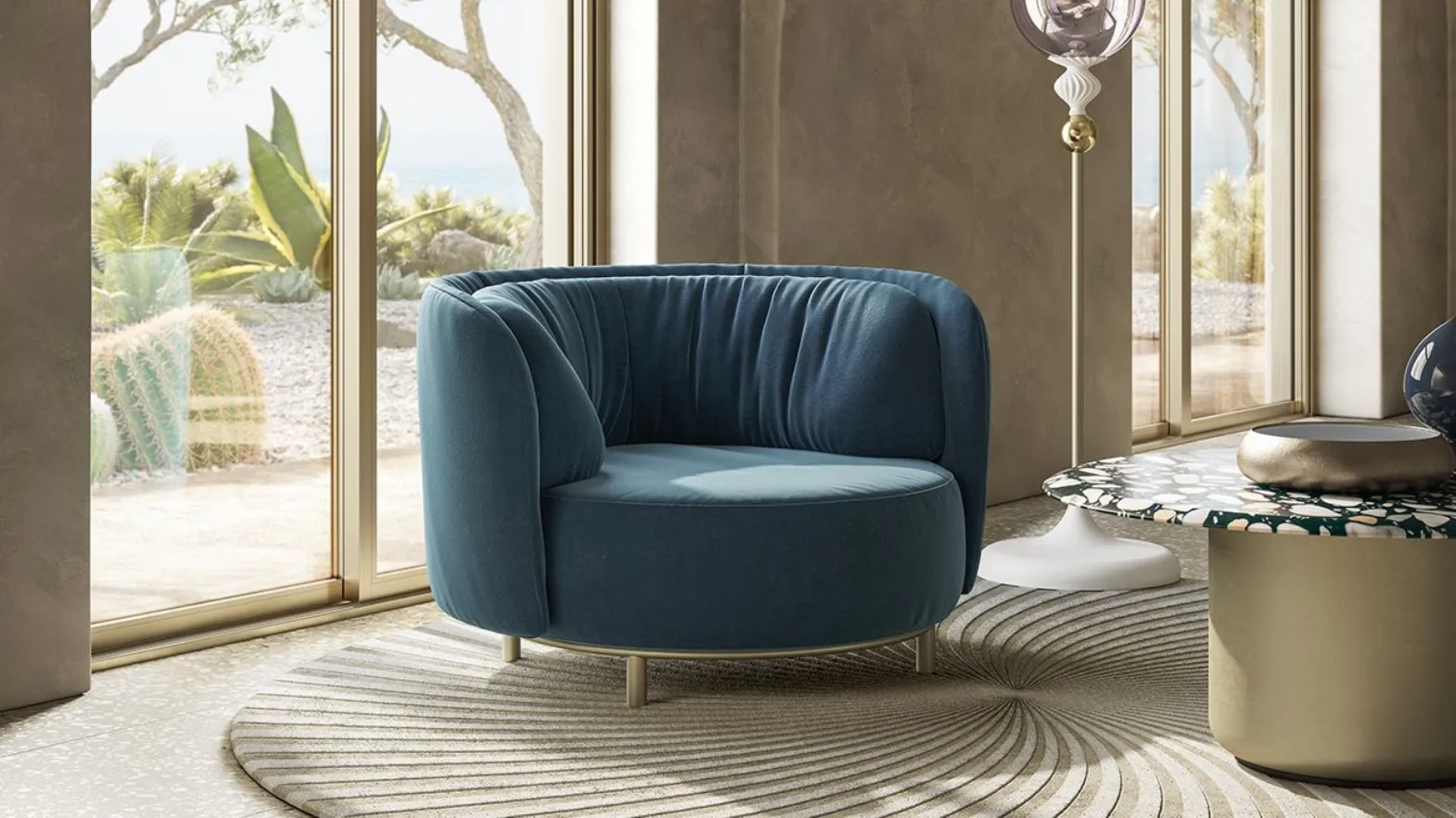 Poltroncina tonda in tessuto Wave di Natuzzi