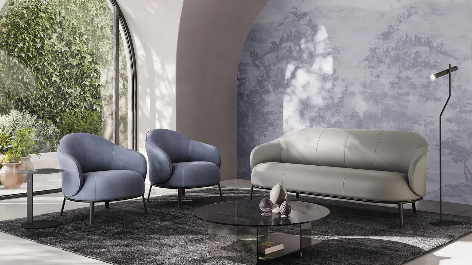 Divano lineare in pelle Botanic di Natuzzi