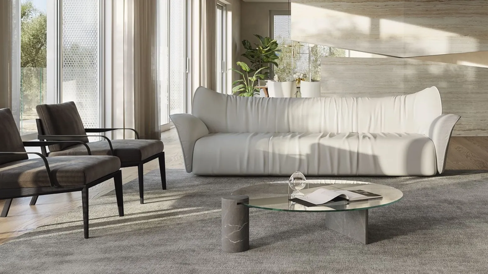 Divano lineare in pelle di design Juno di Natuzzi