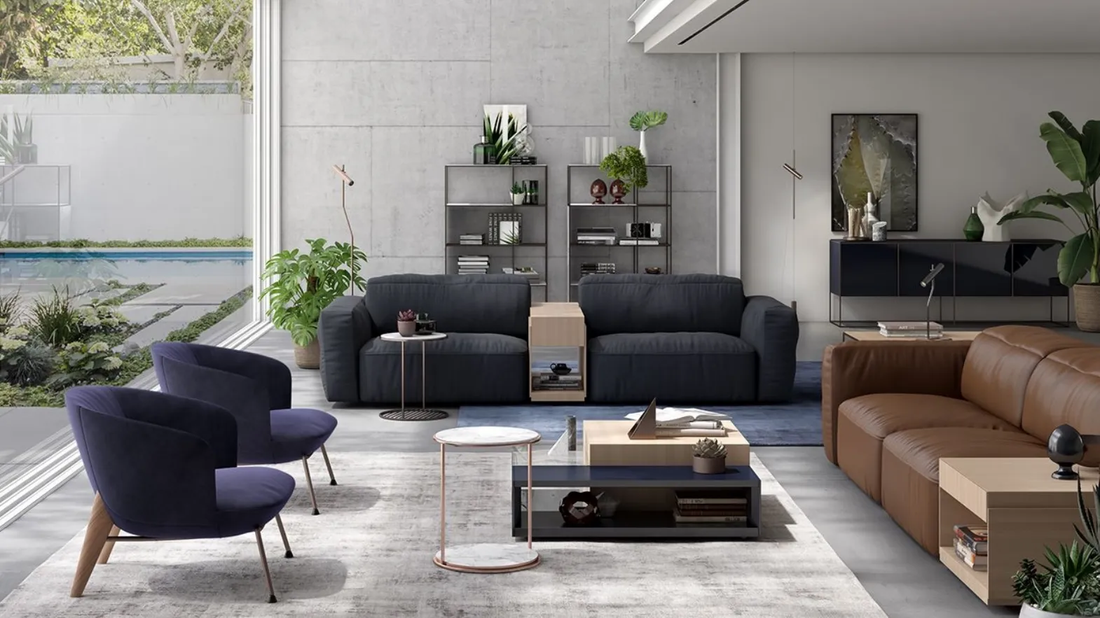 Salotto lineare Colosseo in tessuto o pelle di Natuzzi