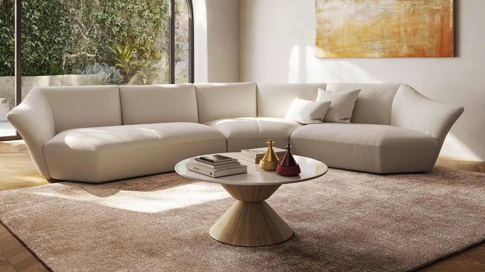 Divano angolare asimmetrico in tessuto Timeless di Natuzzi