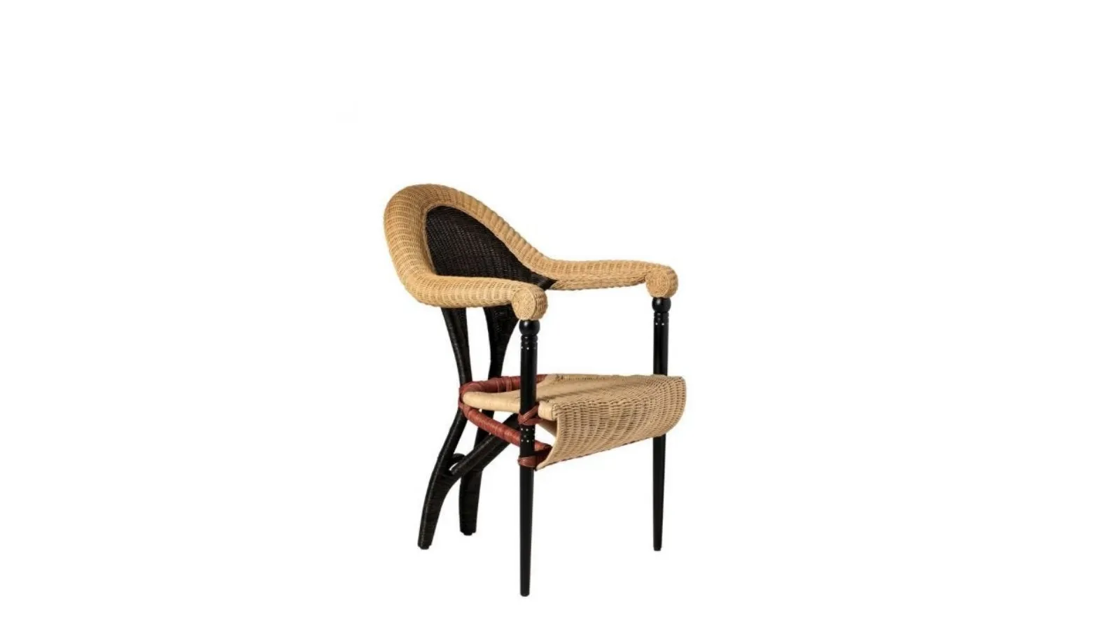 Sedia con seduta e schienale in rattan rivestito in midollino e gambe anteriori in legno massello LIBA di Driade