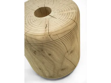 Sgabello Rock-etto in legno massello di cedro profumato che riproduce un rocchetto con il filo avvolto su di esso di Riva1920