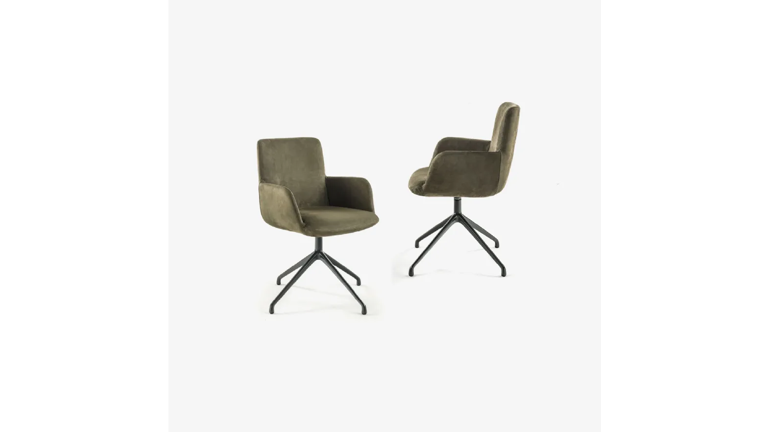 Sedia con braccioli Soft in tessuto imbottito con base girevole in alluminio di Riva1920