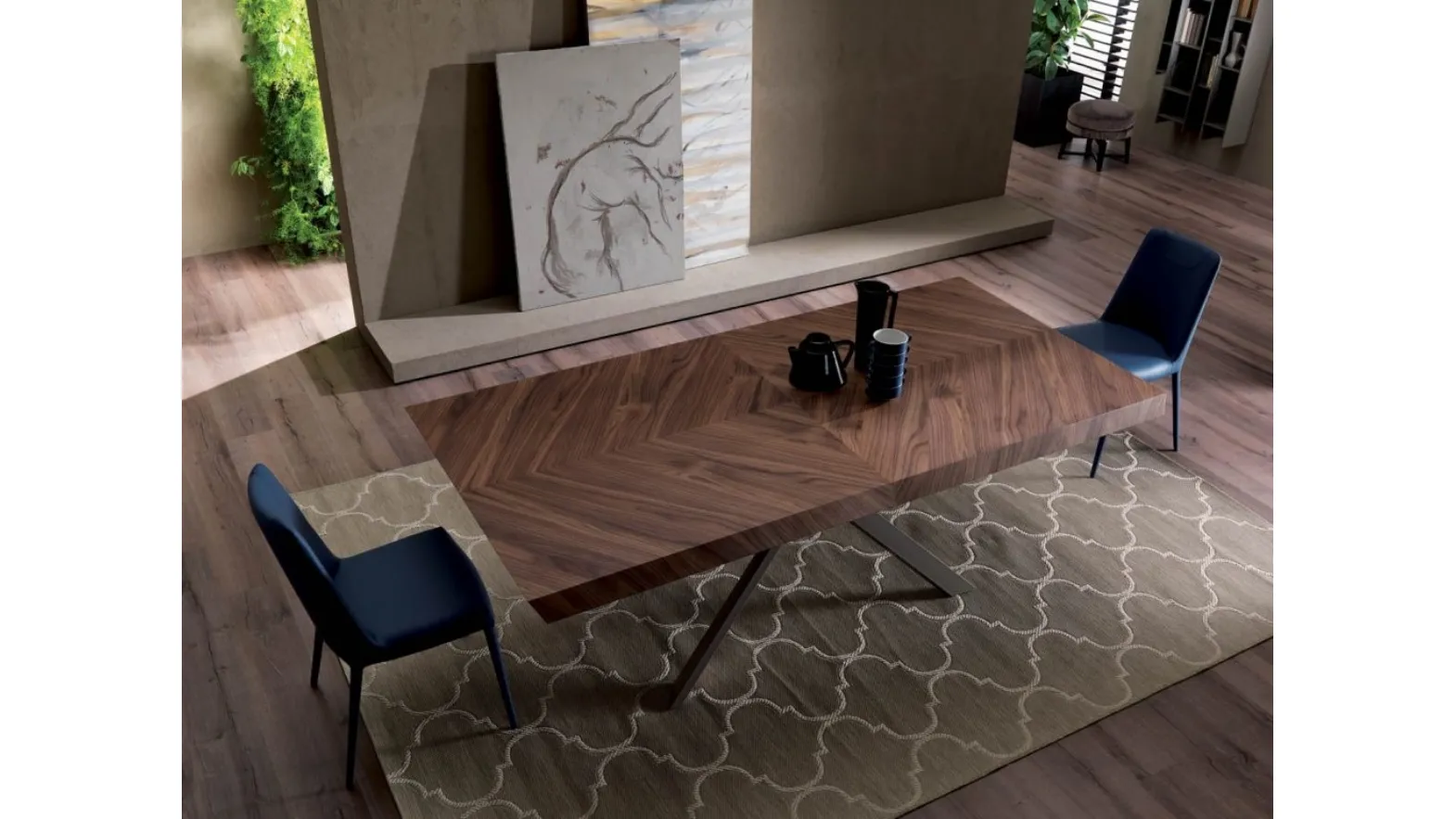 Tavolo rettangolare in legno con base in metallo 4x4 Fisso di Ozzio