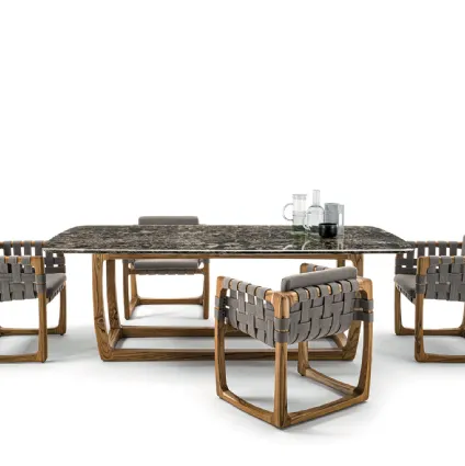 Tavolo Bungalow Table con top in marmo e base in massello di Teak di Riva1920