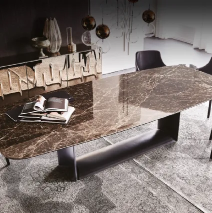 Tavolo con base in acciaio e piano in ceramica Marmi Dragon Keramik di Cattelan Italia