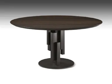 Tavolo con base in metallo e piano rotondo in legno Skyline Wood Round di Cattelan