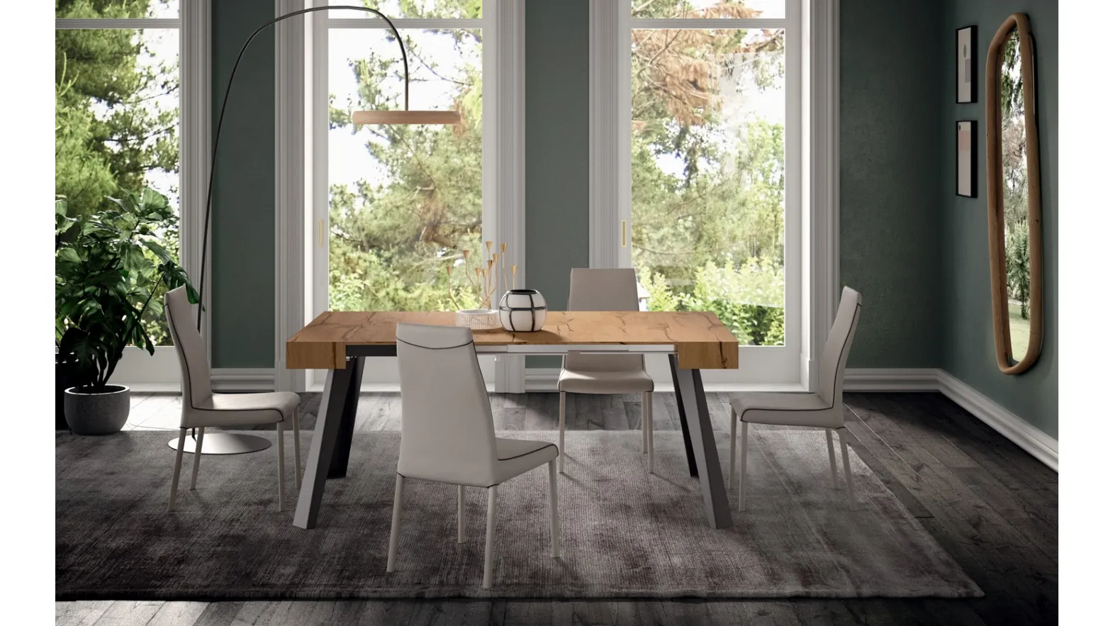 Consolle allungabile in rovere con base in metallo CO4L di Ozzio