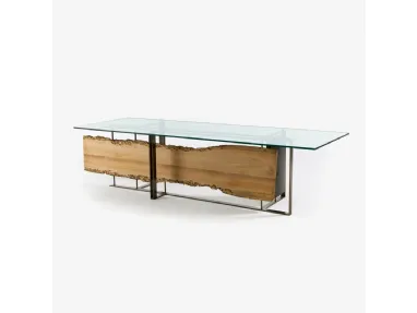 Tavolo Cornice con top in vetro e struttura composta da una cornice in ferro che contiene una o più assi di legno massello di Briccola di Riva1920