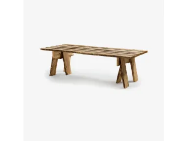 Tavolo Frammenti di Wabi Sabi realizzato in legno massello di Briccola a liste accostate e bordi naturali dotato di gambe a cavalletto di Riva1920