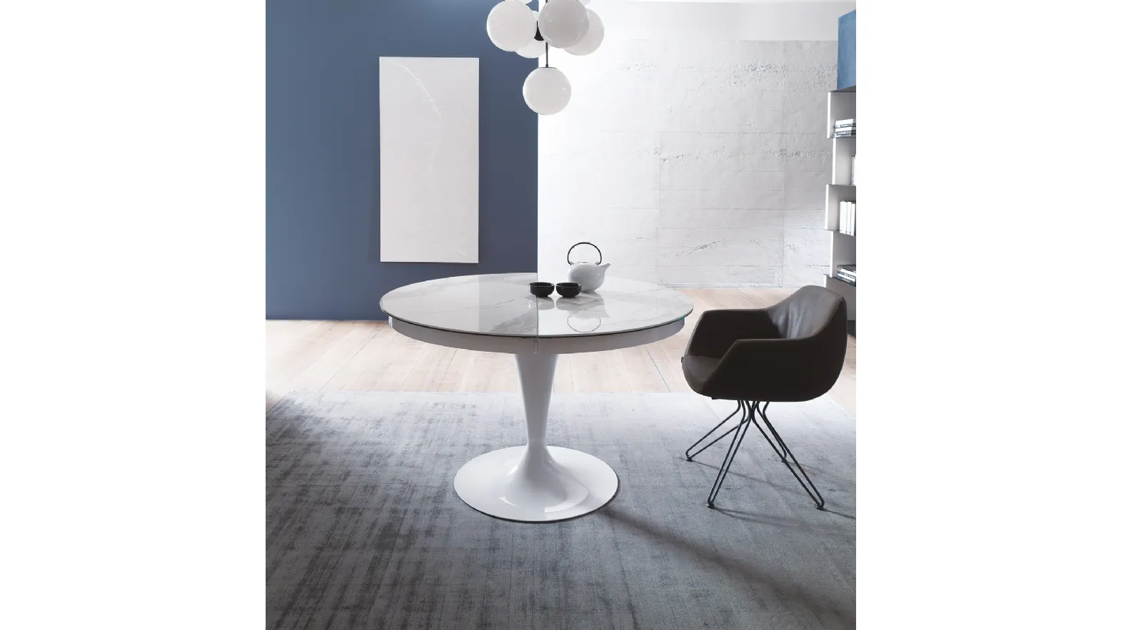 Tavolo rotondo allungabile in marble glass Eclipse di Ozzio
