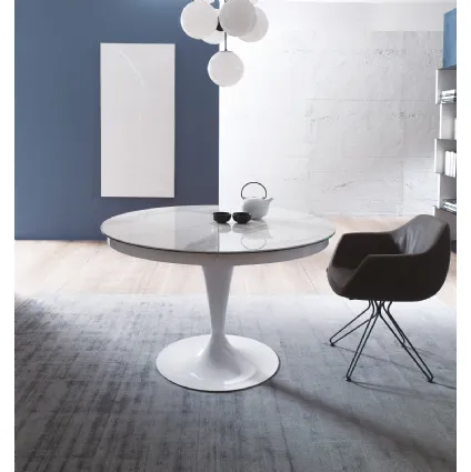 Tavolo rotondo allungabile in marble glass Eclipse di Ozzio
