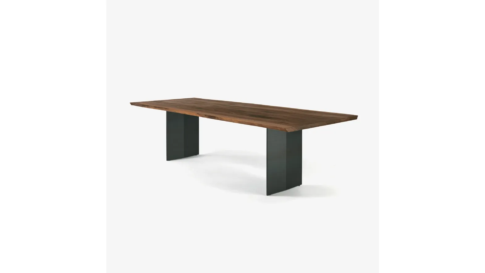 Tavolo Sky-Natura Natural Sides in legno massello a liste incollate con bordi naturali e gambe in ferro di Riva1920