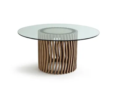 Tavolo Stave Table con top in vetro e base in rovere di Riva1920