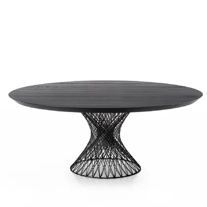 Tavolo rotondo Web con top in legno massello sostenuto da una base in fibra di carbonio intrecciata di Riva1920