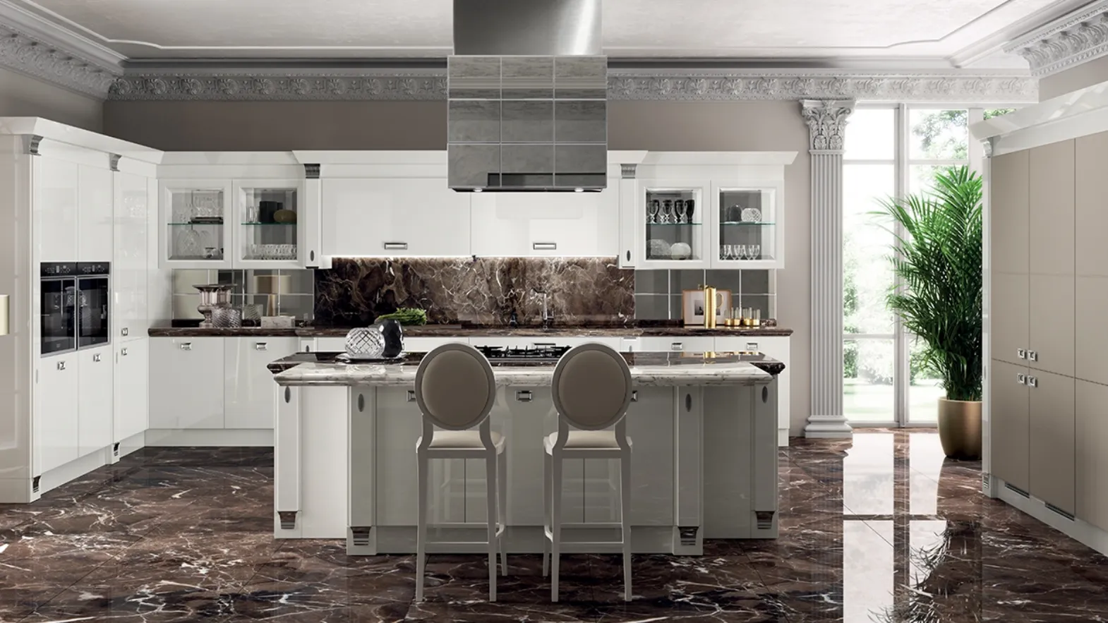 Cucina Classica Exclusiva in Laccato lucido Bianco di Scavolini