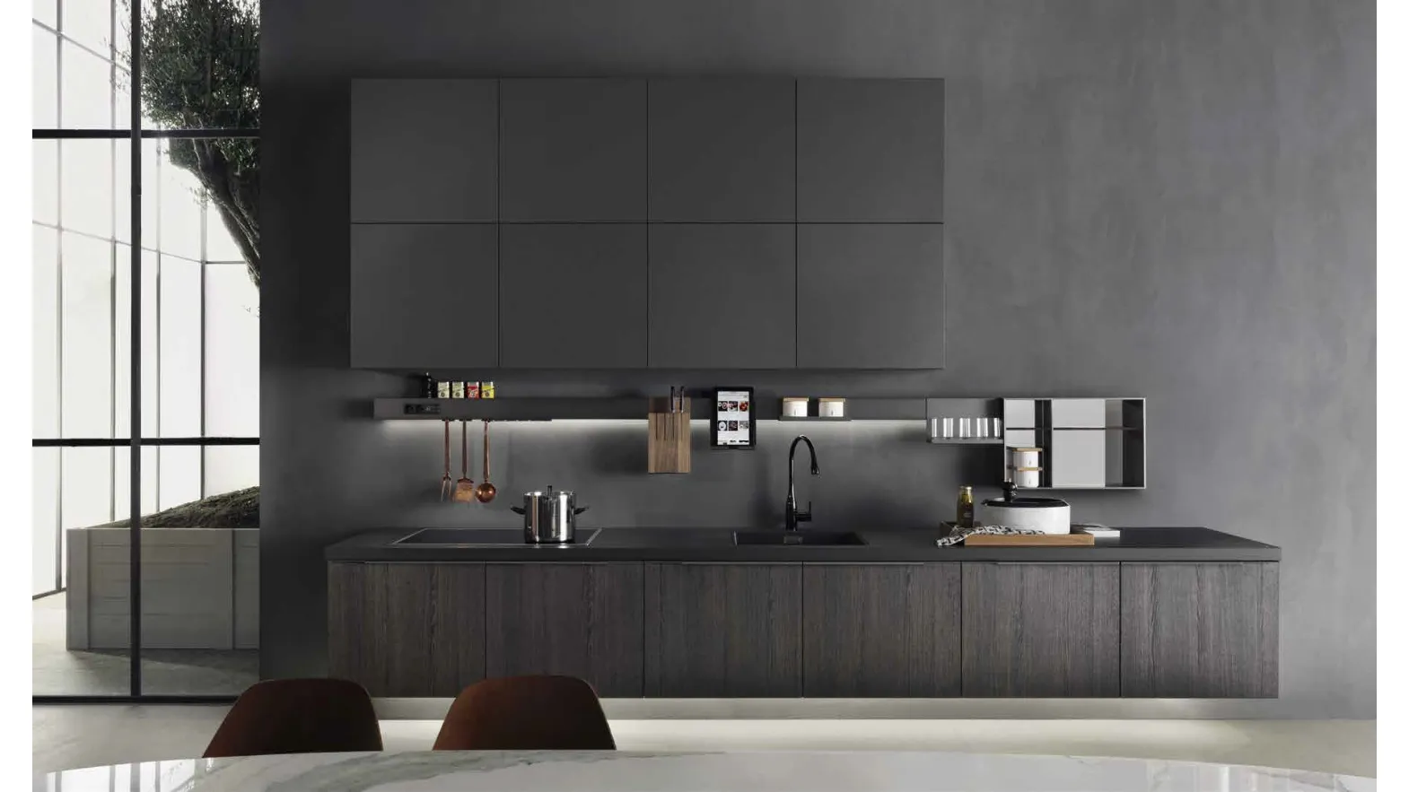 Cucina Design lineare InDada in bilaminato Rovere Cacao di Dada