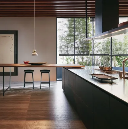 Cucina Design con penisola HiLine Frame Door in Eucalipto con top in acciaio inox di Dada