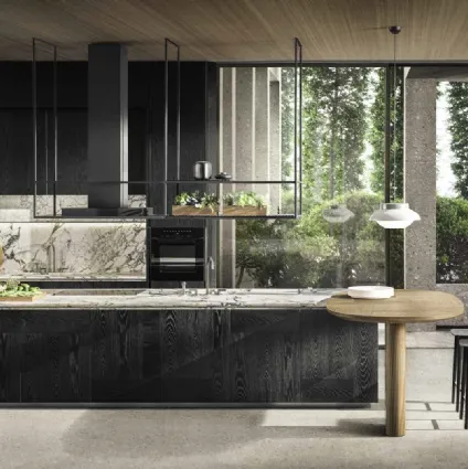 Cucina Design con isola Intersection in Rovere Nero con top in marmo di Molteni & C