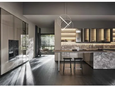 Cucina Design angolare con penisola Prime in Laccato Lucido Argilla e Pietra di Dada