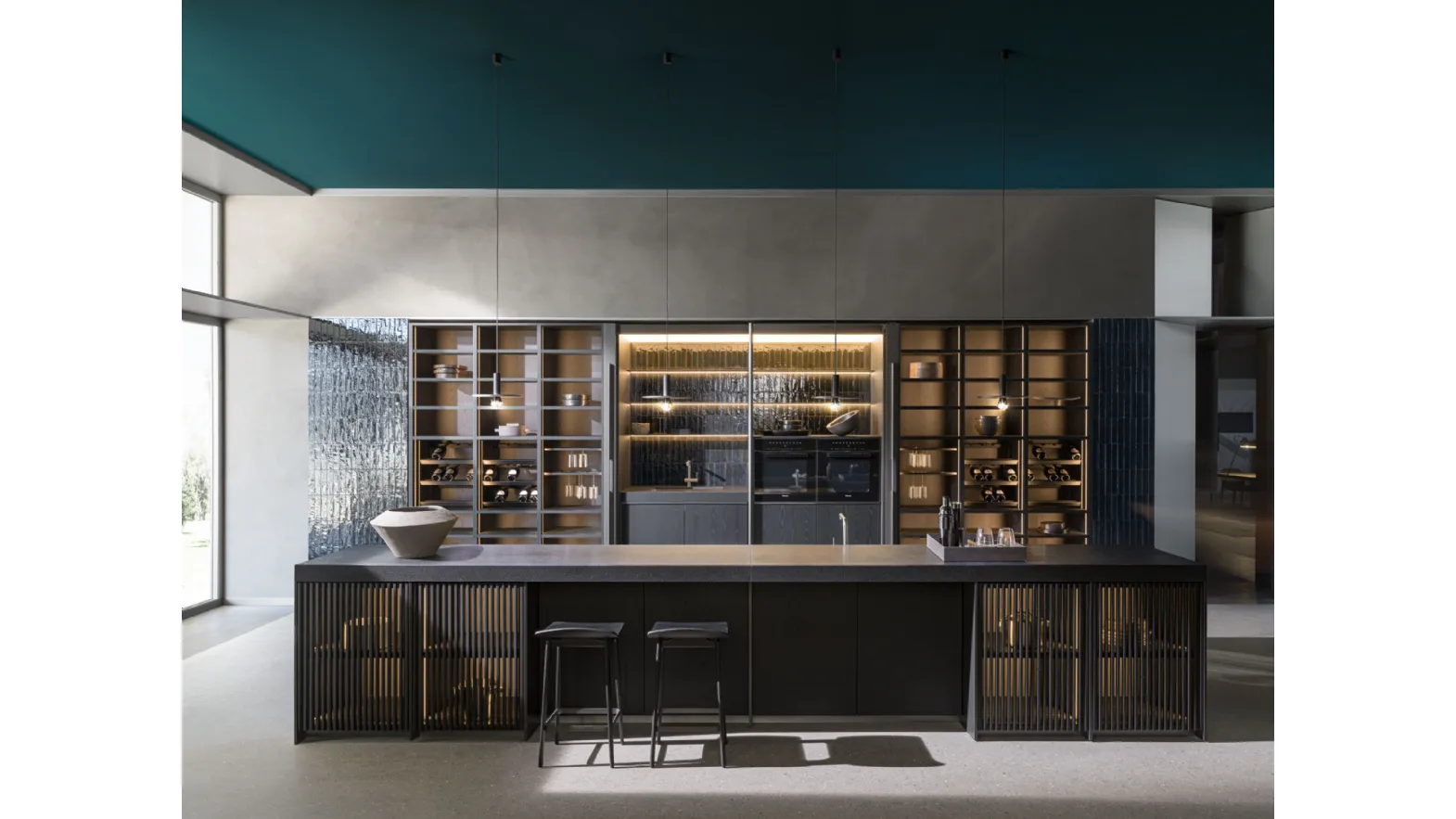 Cucina Design con isola Ratio Frassino Nero di Molteni & C