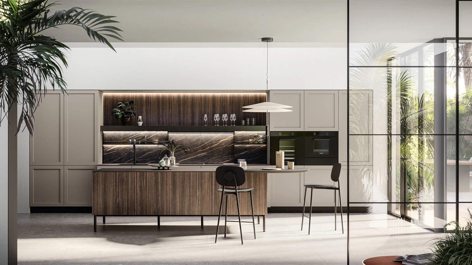 Cucina Moderna in laminato e Pet con isola Alma di Arredo3