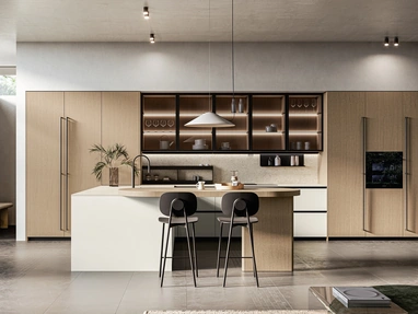 Cucina Moderna con penisola in laccato e legno Asia di Arredo3