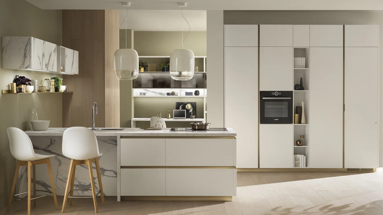 Cucina Moderna DeLinea in laccato Bianco Prestige di Scavolini