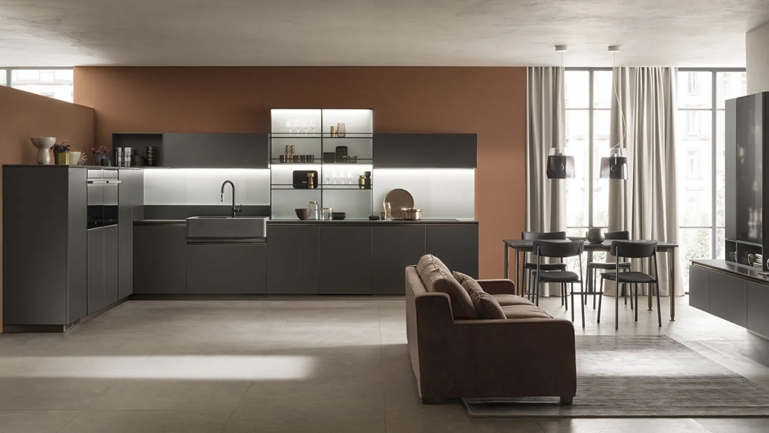 Cucina Moderna DeLinea laccato opaco Grigio Ferro di Scavolini