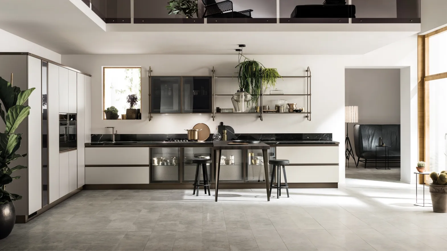 Cucina Moderna Diesel Open Workshop con dettagli in Vetro ed Alluminio di Scavolini