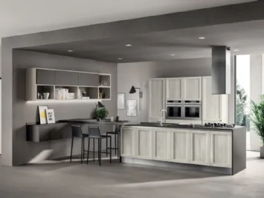 Cucina Moderna  lineare Evolution in decorativo Rovere Artic e laccato opaco grigio di Scavolini