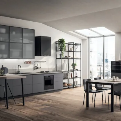Cucina Moderna lineare Evolution in decorativo Grafite e Vetro Screen di Scavolini
