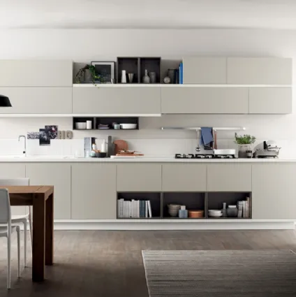 Cucina Moderna Foodshelf Grigio Gabbiano e Grigio Terra di Scavolini