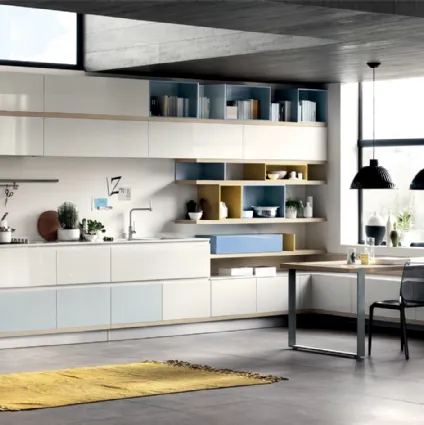 Cucina Moderna Foodshelf lucida Ghiaccio ed Azzurro Laguna di Scavolini